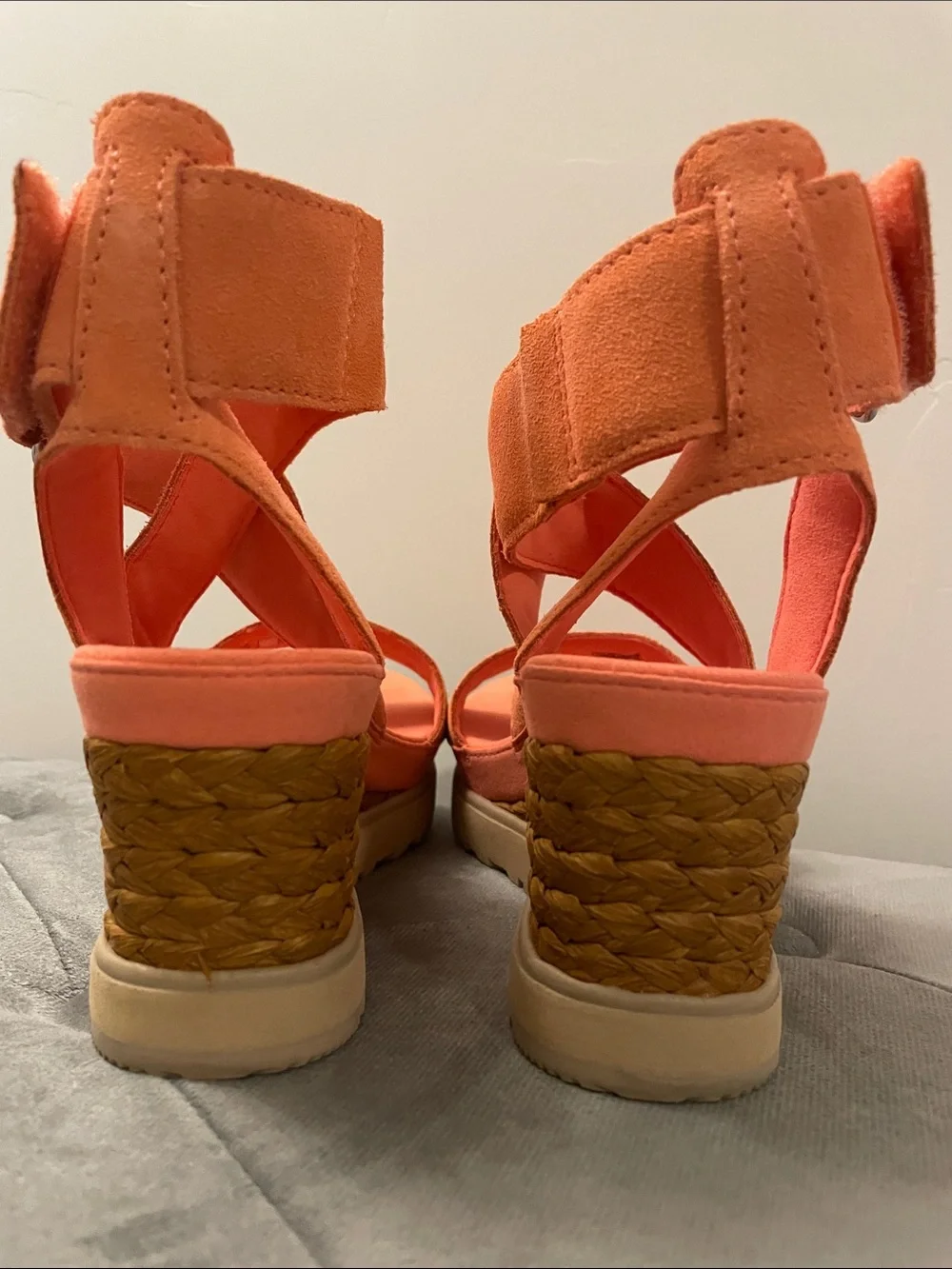UGG Coral Suede Braided Wedge Sandals with Ankle Strap